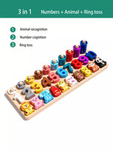 Montessori Wooden Number Learning Toy – Fishing, Ring Toss & Shape Sorting